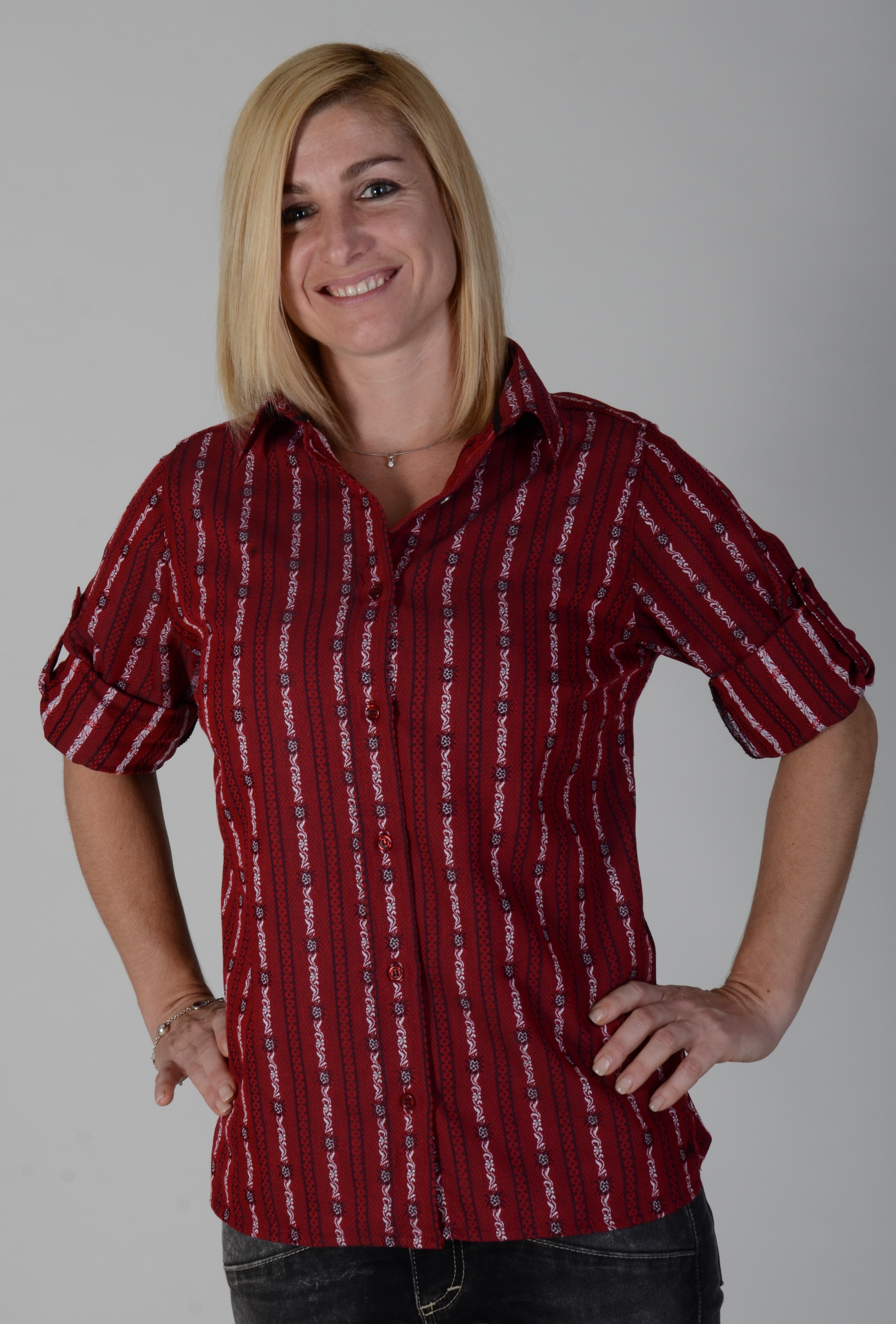 Edelweissbluse dunkelrot, Coolmax, Langarm / KA