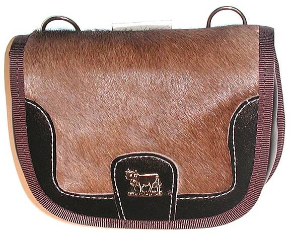 Tasche Leder / Fell Brown Swiss, Kuh Emblem, CH Prod.