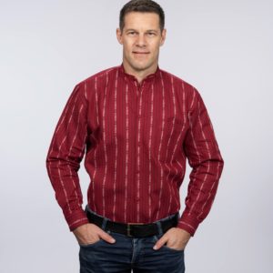 Edelweisshemd rot, Stehkragen, Langarm, durchgeknöpft, AUSVERKAUF