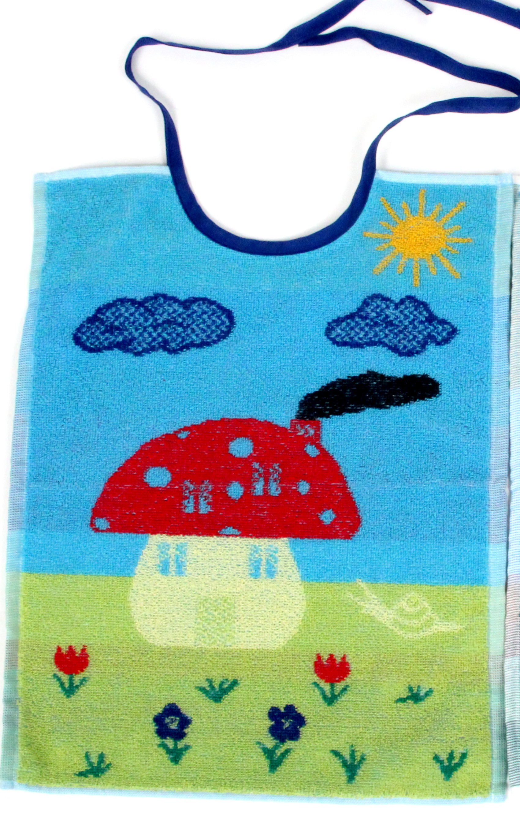 Kinder Esslatz Frotté gross 45x35cm, Motiv Pilz Haus.