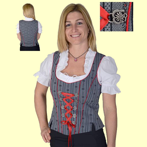 Edelweiss Bustier anthrazit, rotes Zierband. 30% AUSVERKAUF