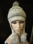 Strickmütze beige/braun, gefüttert. 10%