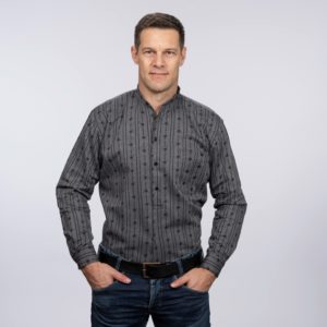 Edelweisshemd anthrazit durchgeknöpft, Stehkragen, LA