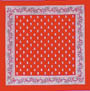 Tischtuch rot mit Glarner Tuch Tropfen Muster. 160cm rund.