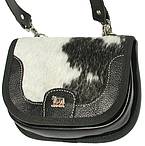 Tasche Leder / Kuhfell schwarz/weiss, Kuh Emblem