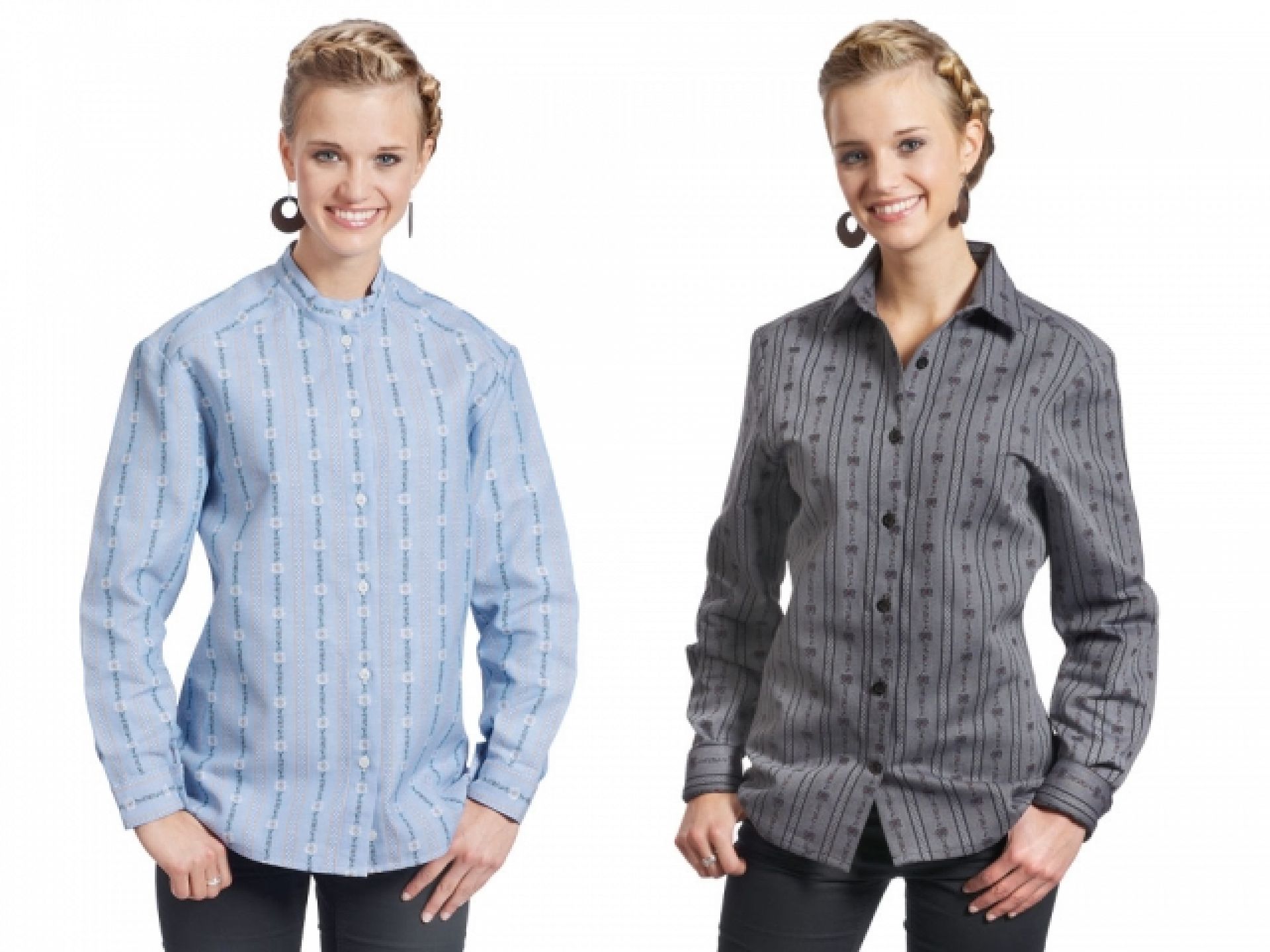 Edelweissbluse hellblau & anthrazit, Kent Kragen, CH. 30% !