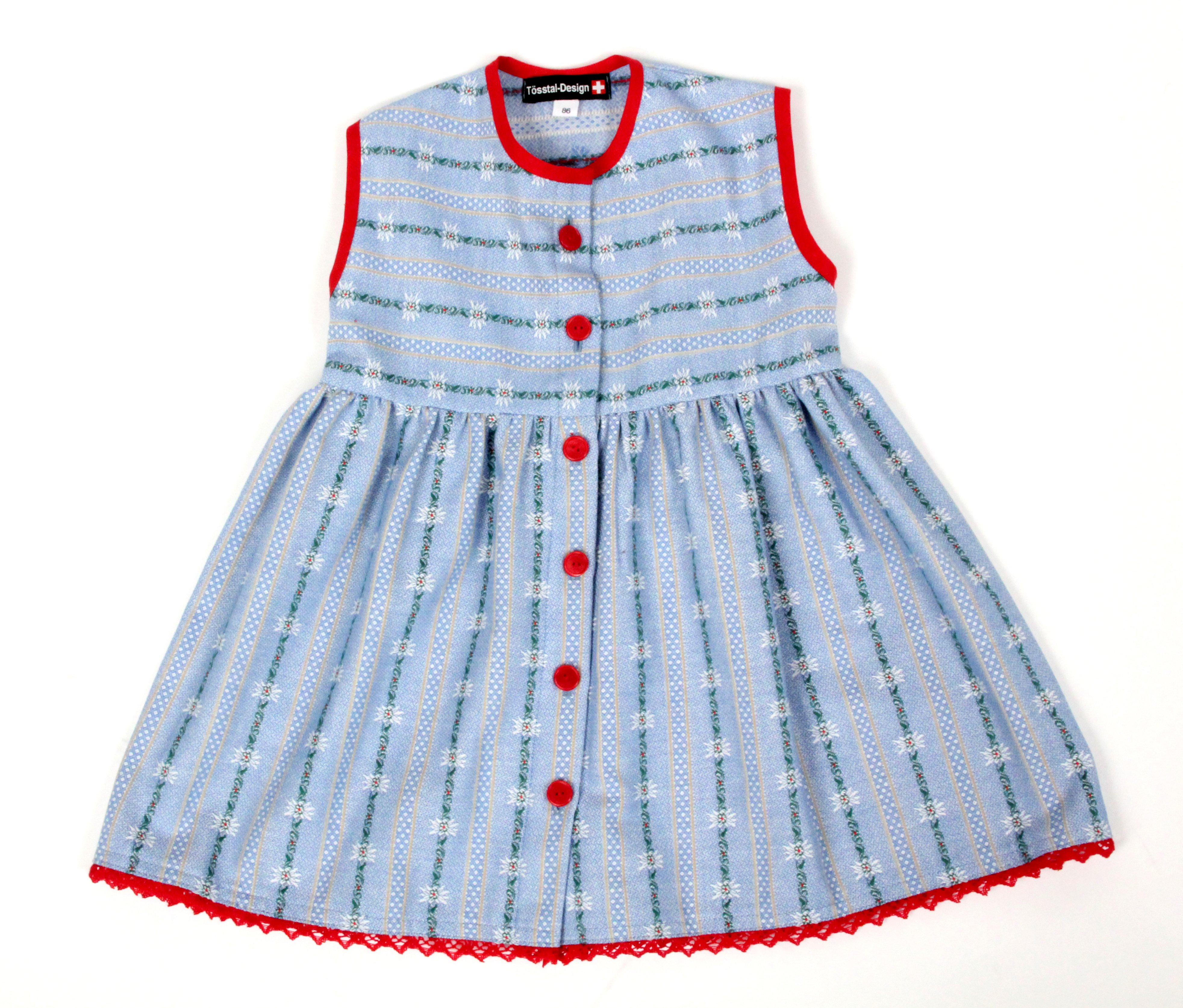 Edelweiss Kinderkleid, hellblau, durchgeknöpft, CH Produkt